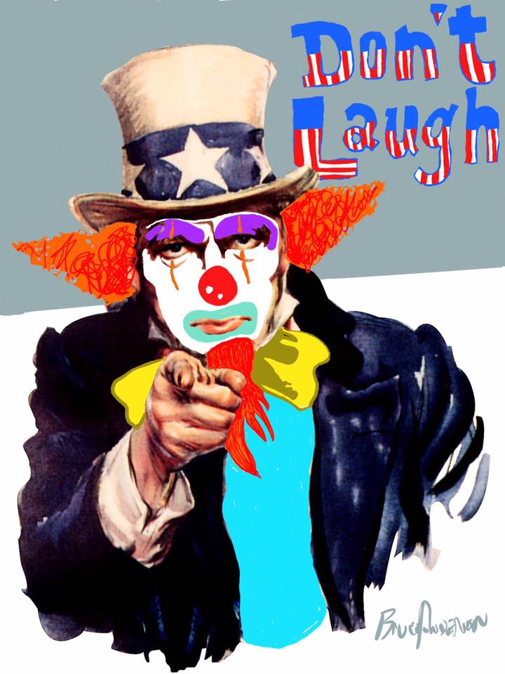 This Clown Wants You! -Powder Blue Short Sleeve Tee Shirt with Bruce Anderson artwork.