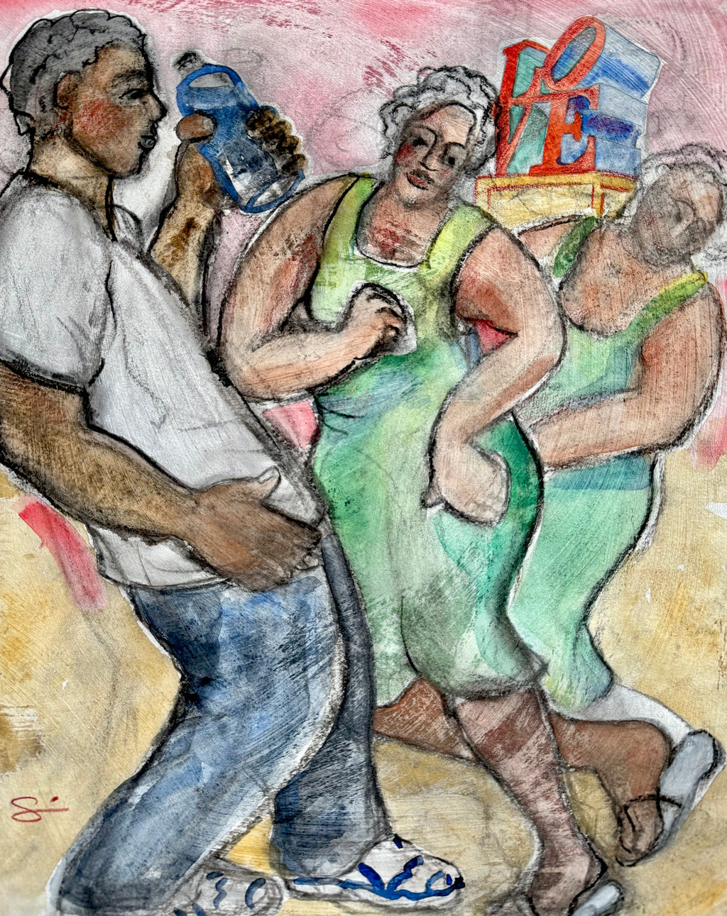 Royal Blue Tee Shirt, Doing the "Bug" Jitterbug Shuffle, Sybille Jazz Art