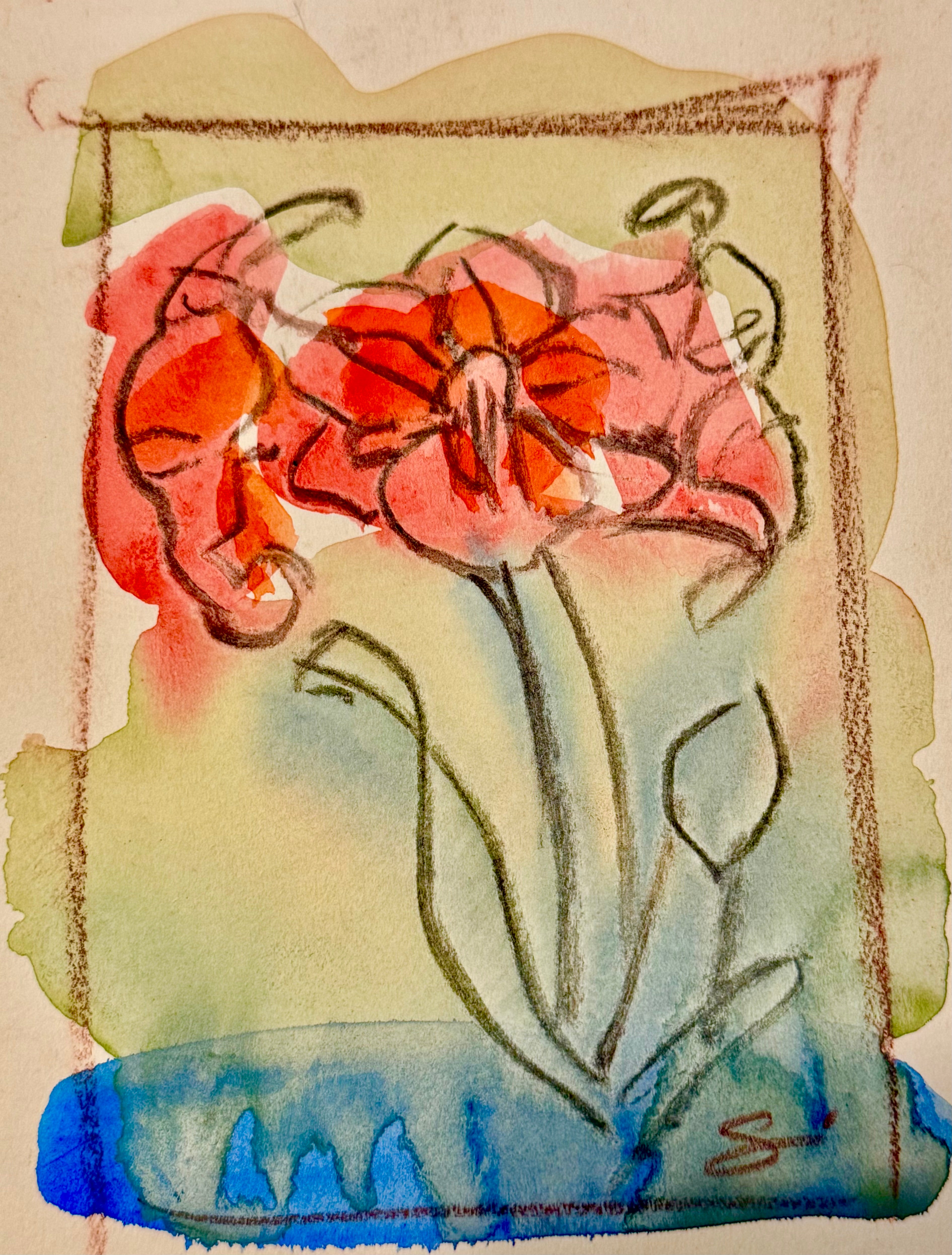 Light Turquoise Blue Tee with Spring Tulip