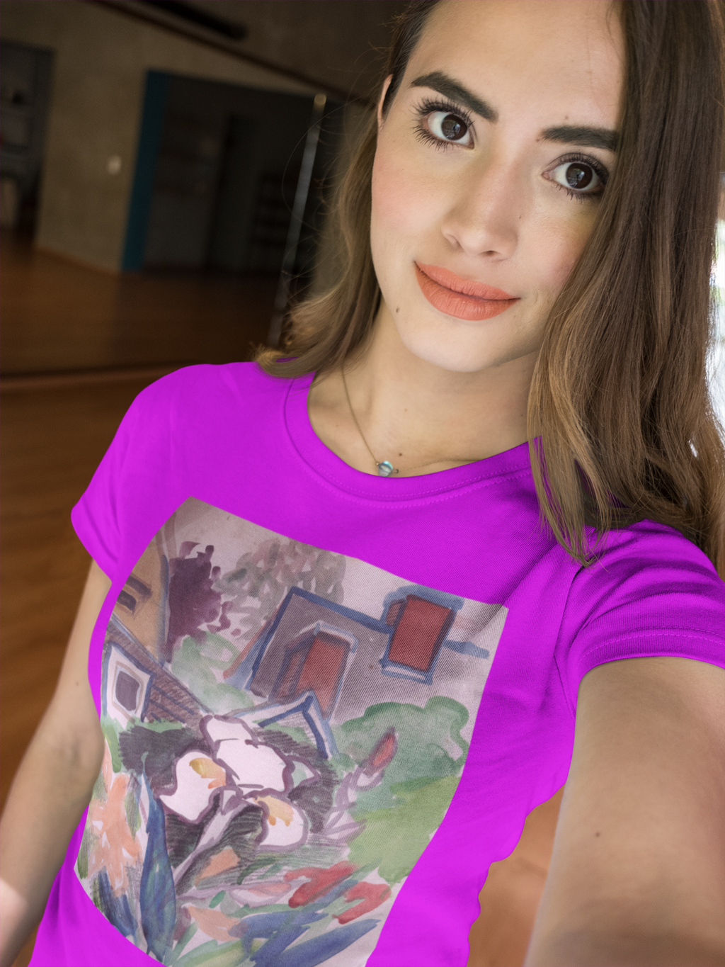 Cap Sleeve Tee, Fuchsia  Impressionist Art Design by Sybille Pfaffenbichler
