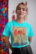 Light Turquoise Blue Tee with Spring Tulip