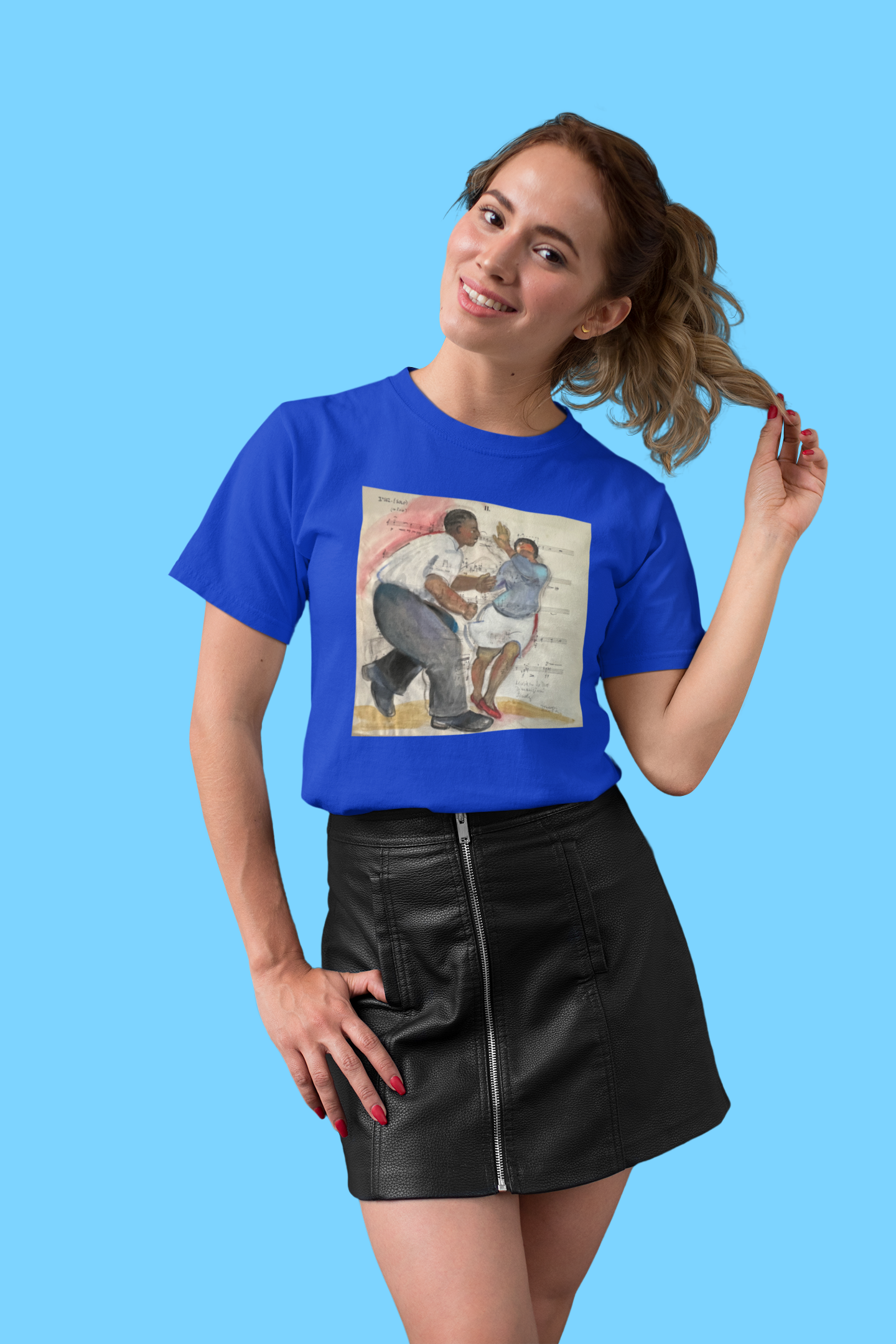 Royal Blue Tee Shirt, Doing the "Bug" Jitterbug Shuffle, Sybille Jazz Art